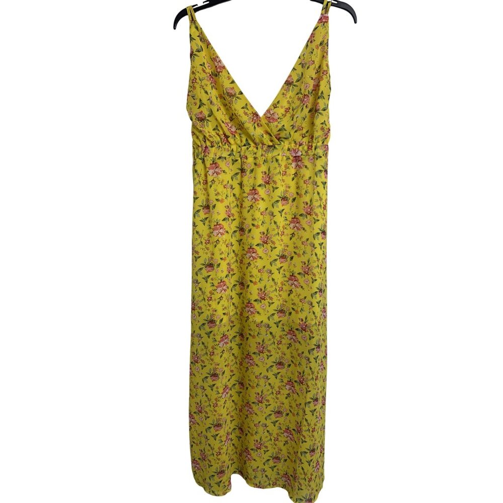 No Frills Los Angeles Yellow Floral Babydoll Cottage Maxi Dress‎ L